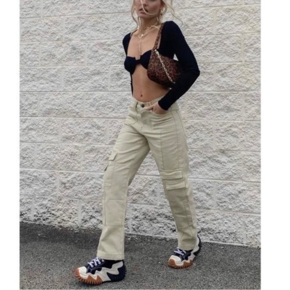 Lioness Stacey High Rise Cargo Pants Tan Beige Small